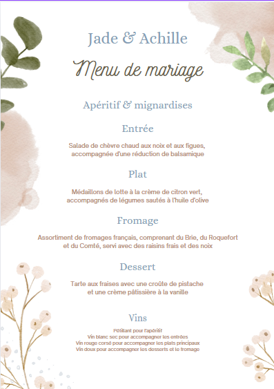 Menu mariage