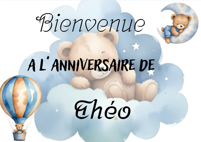 Affiche bienvenue a mon anniversaire ourson bleu