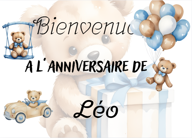 Affiche bienvenue a mon anniversaire ourson bleu