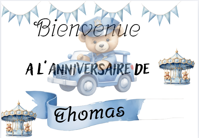 Affiche bienvenue a mon anniversaire ourson bleu