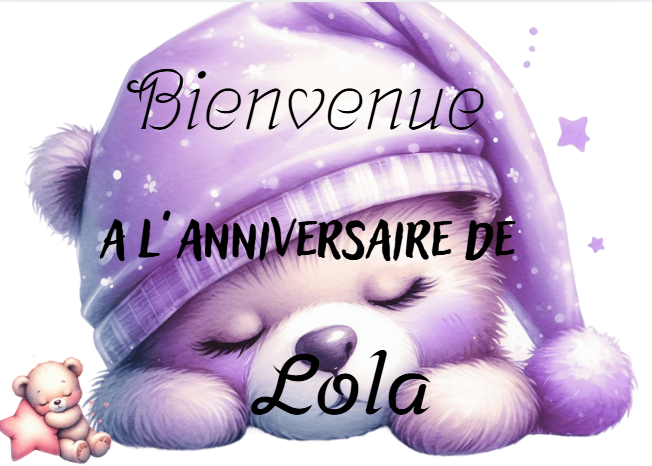 Affiche bienvenue a mon anniversaire ourson violet