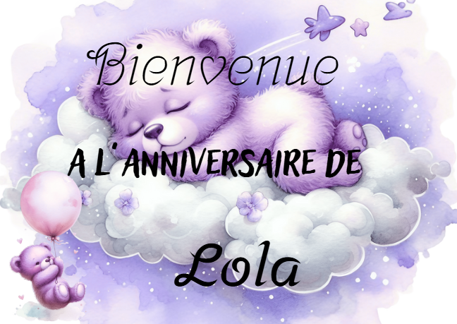 Affiche bienvenue a mon anniversaire ourson violet