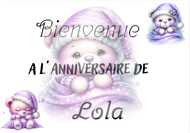 Affiche bienvenue a mon anniversaire ourson violet