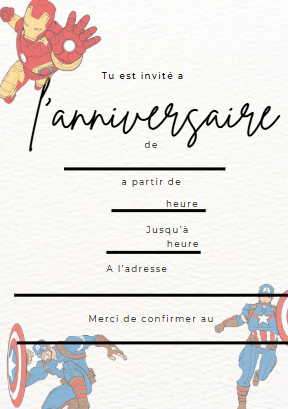 Invitation anniversaire avengers