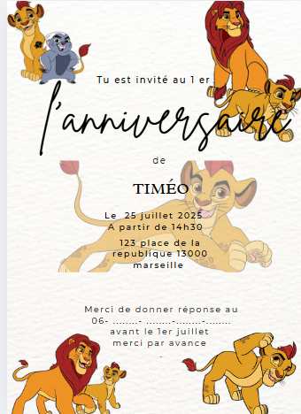 Invitation anniversaire roi lion