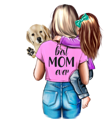 maman  enfant et chien