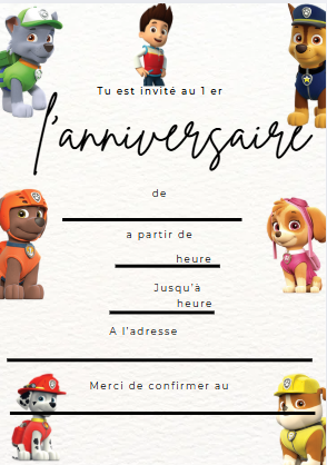 Invitation anniversaire pat patrouille