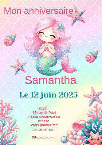 Invitation anniversaire sirène