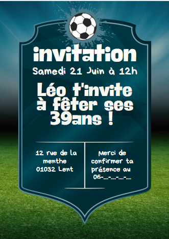 Invitation anniversaire foot