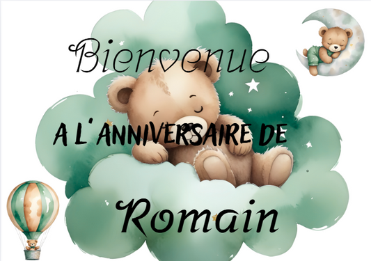 Affiche bienvenue a mon anniversaire  ourson vert
