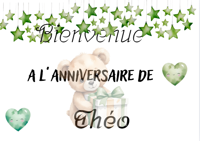 Affiche bienvenue a mon anniversaire  ourson vert