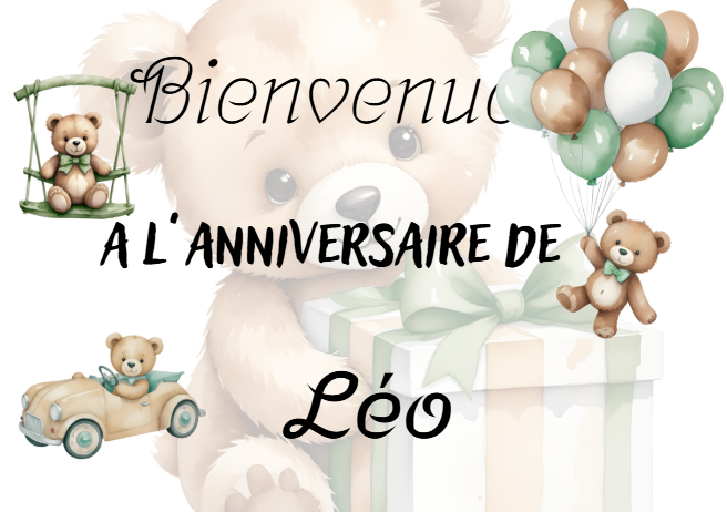 Affiche bienvenue a mon anniversaire  ourson vert