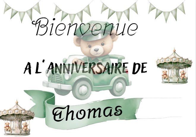 Affiche bienvenue a mon anniversaire  ourson vert