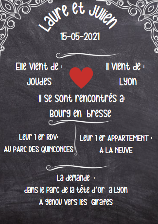 Affiche de bienvenue  mariage avec  infos
