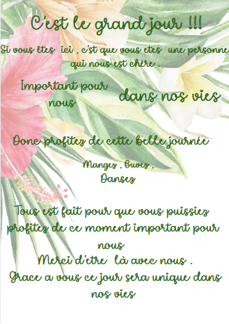 Affiche de bienvenue  mariage  tropical