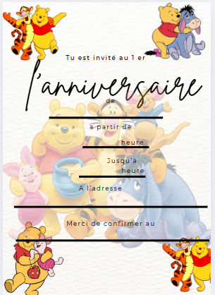 Invitation anniversaire winnie l'ourson