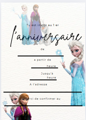 Invitation anniversaire reine des neige
