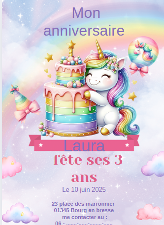Invitation anniversaire licorne